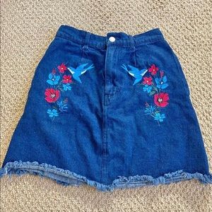 Embroidered Jean Skirt